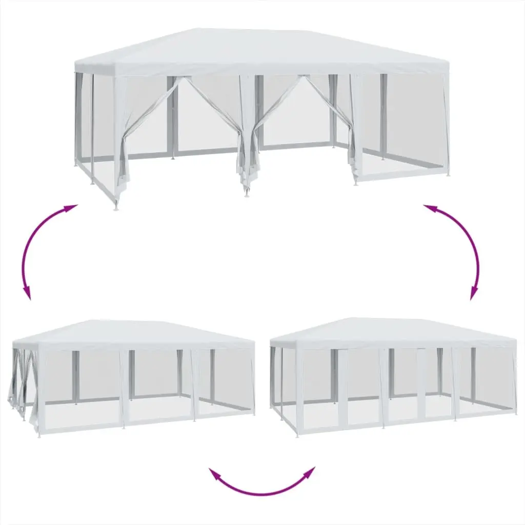 Party Tent Outdoor Gazebo Iron Frame Water-Resistant HDPE Roof 6x4m White Mesh Sidewalls