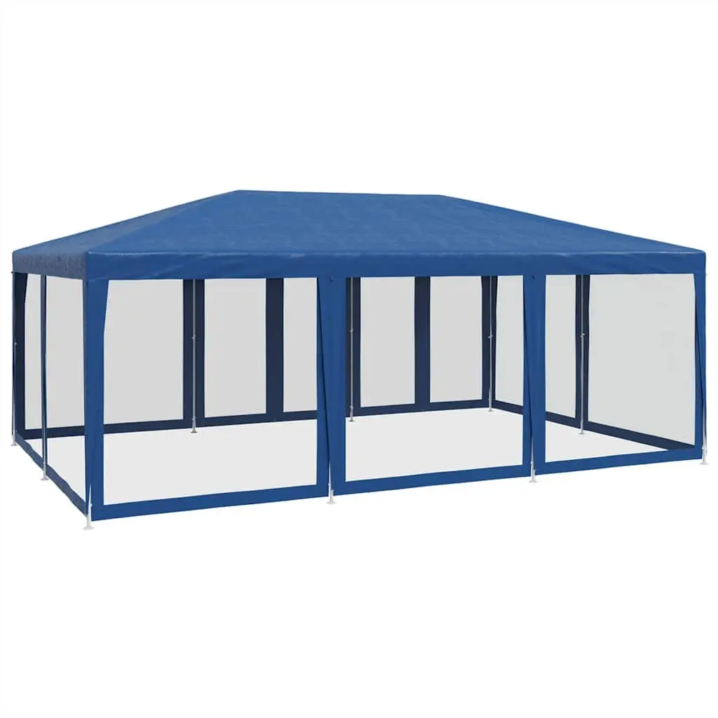 Party Tent Iron 6x4m Blue Outdoor Gazebo with Mesh Sidewalls