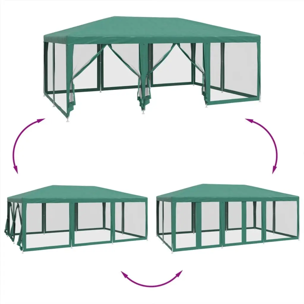 Party Tent Iron 6x4 m Water-Resistant Green with 10 Mesh Sidewalls