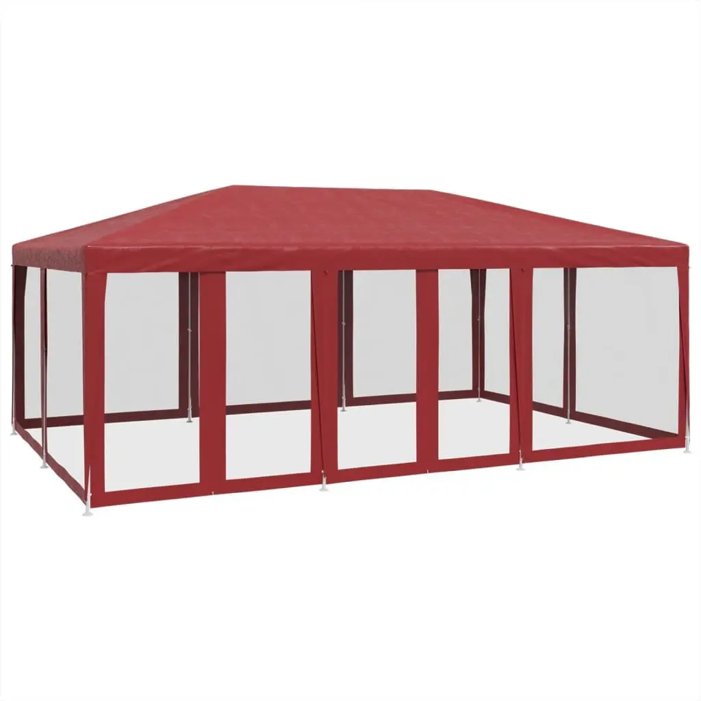 Party Tent Iron Frame 6x4m Red Outdoor Gazebo Canopy with 10 Mesh Sidewalls