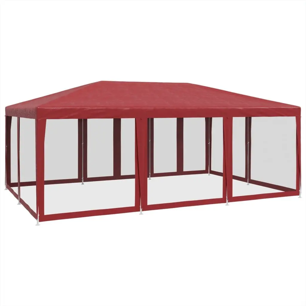 Party Tent Iron Frame 6x4m Red Outdoor Gazebo Canopy with 10 Mesh Sidewalls