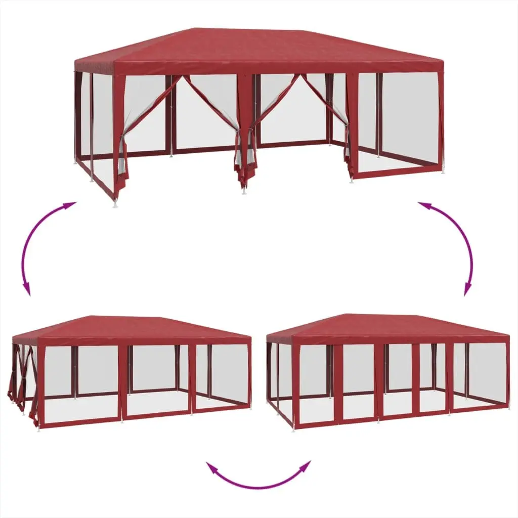 Party Tent Iron Frame 6x4m Red Outdoor Gazebo Canopy with 10 Mesh Sidewalls