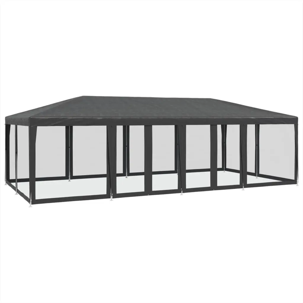 Party Tent Outdoor Gazebo HDPE Roof Iron Frame 8x4m Anthracite with 12 Mesh Sidewalls