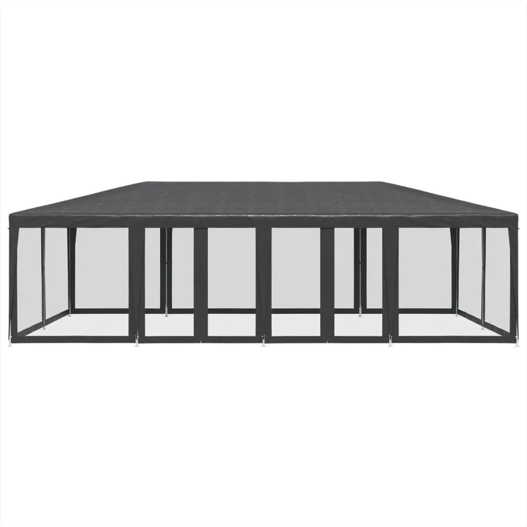 Party Tent Outdoor Gazebo HDPE Roof Iron Frame 8x4m Anthracite with 12 Mesh Sidewalls