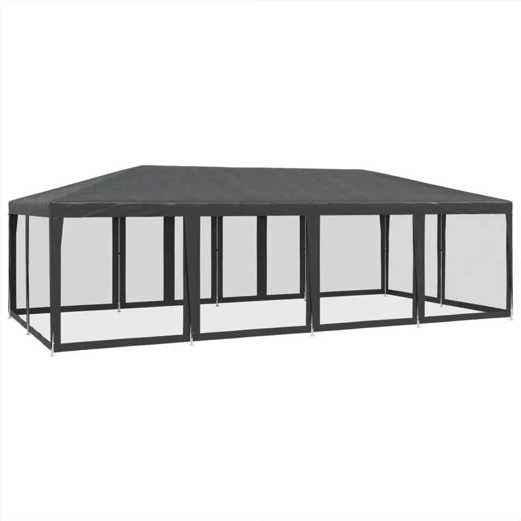 Party Tent Outdoor Gazebo HDPE Roof Iron Frame 8x4m Anthracite with 12 Mesh Sidewalls