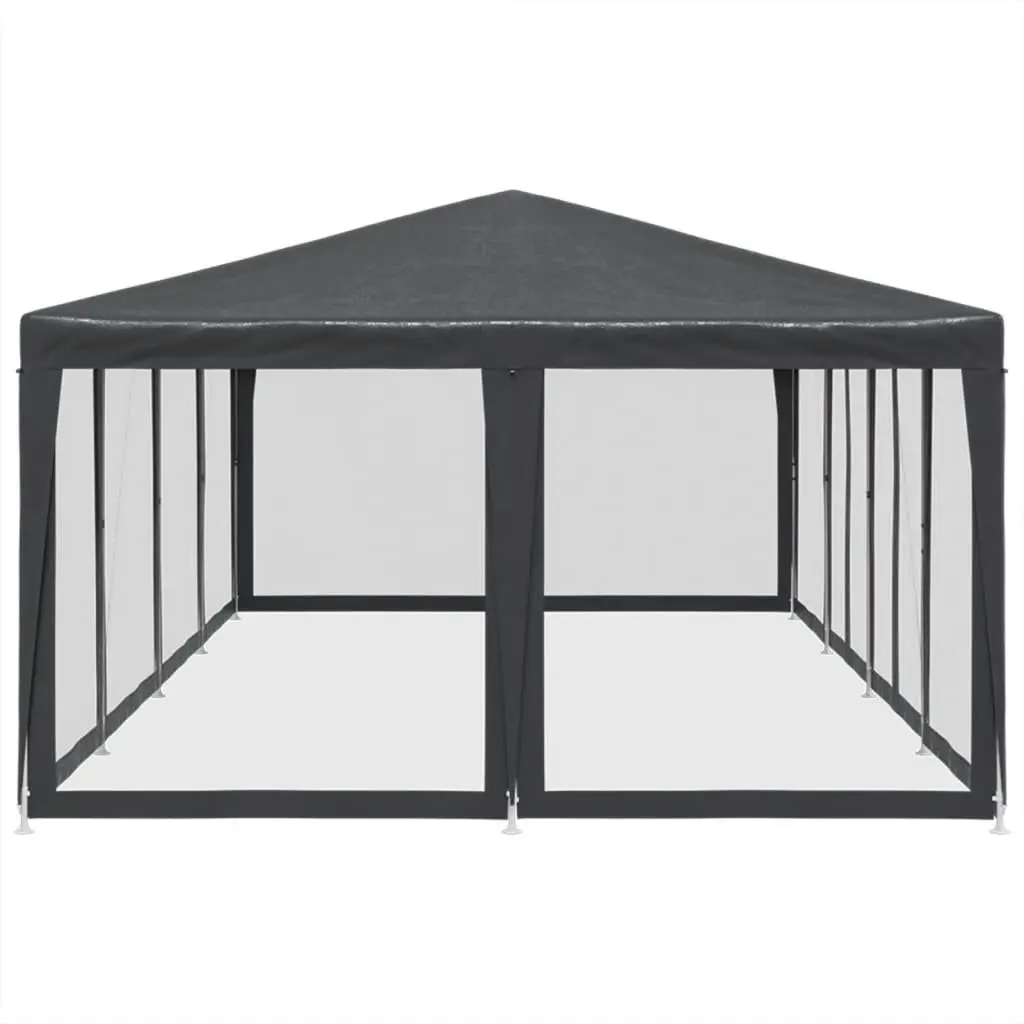 Party Tent Outdoor Gazebo HDPE Roof Iron Frame 8x4m Anthracite with 12 Mesh Sidewalls