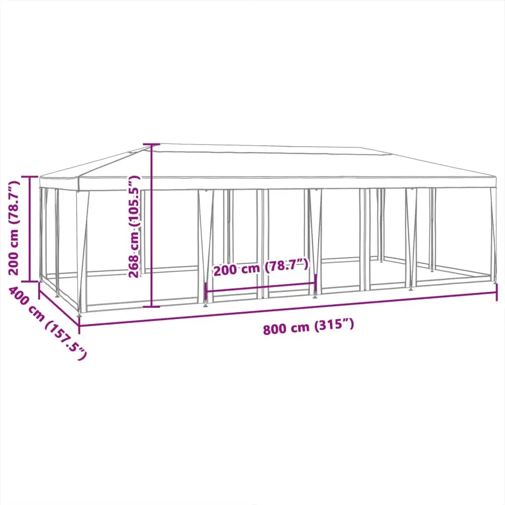 Party Tent Outdoor Gazebo HDPE Roof Iron Frame 8x4m Anthracite with 12 Mesh Sidewalls