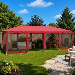 Practical Red Gazebo: 8x4m Party Tent with Mesh Walls
