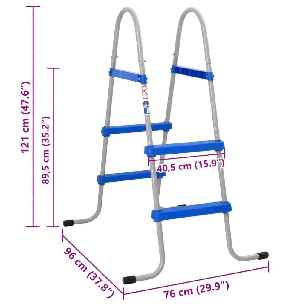 Above Ground Pool Ladder Blue Steel Plastic 84cm Non-Slip Steps