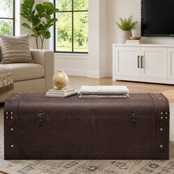 Storage Chest Treasure Box with Latches Brown Plywood Furniture Home Organiser