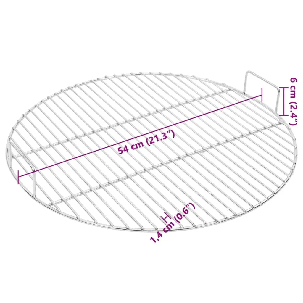 Portable BBQ Grill Grate 54cm Stainless Steel Round with Carrying Handles for Charcoal Cooking