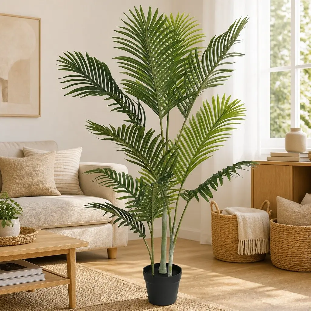 Artificial Palm Tree Indoor Decorative Plant 120cm Green Polypropylene Iron Wire Cement Pot