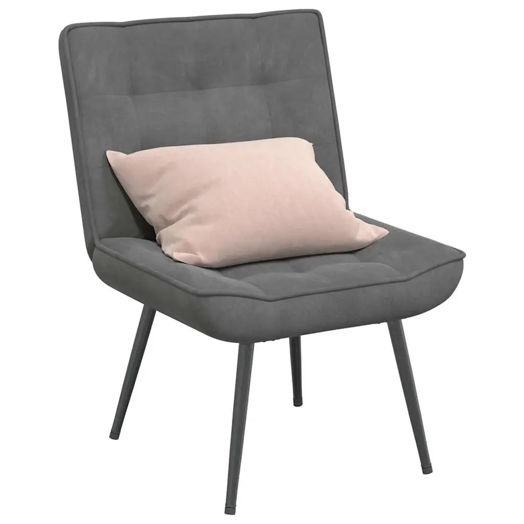 Relaxing Chair Velvet Upholstered Grey with Integrated Footstool Home Office