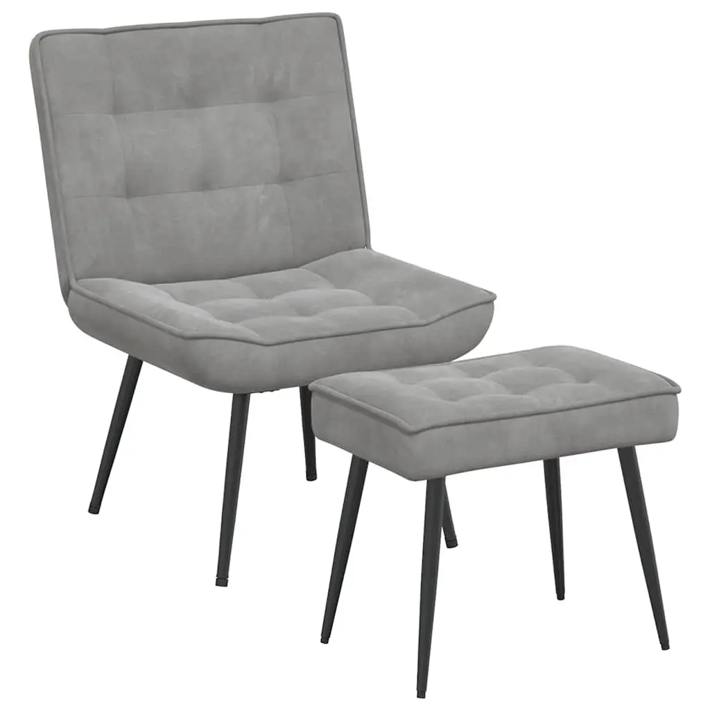 Relaxing Chair with Footstool Grey Velvet Upholstered Lounge Seat Comfortable
