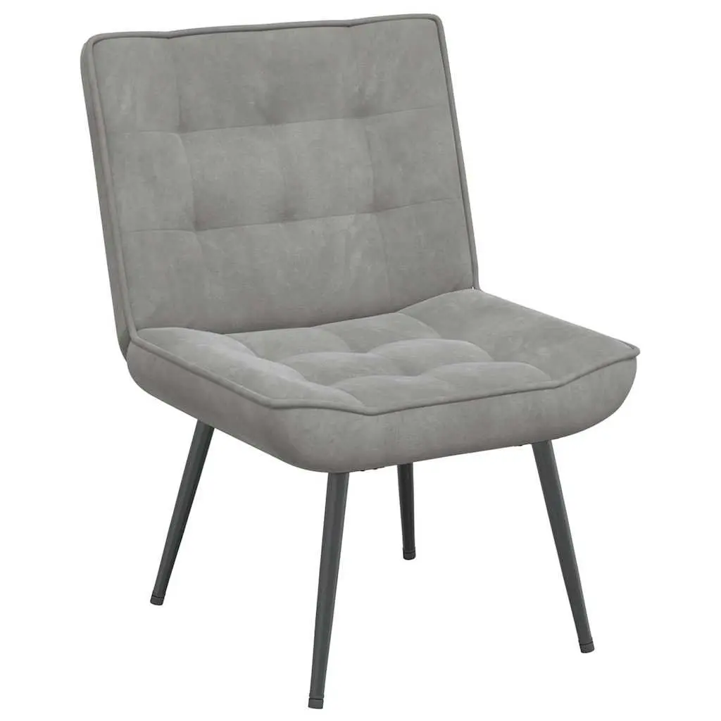 Relaxing Chair with Footstool Grey Velvet Upholstered Lounge Seat Comfortable