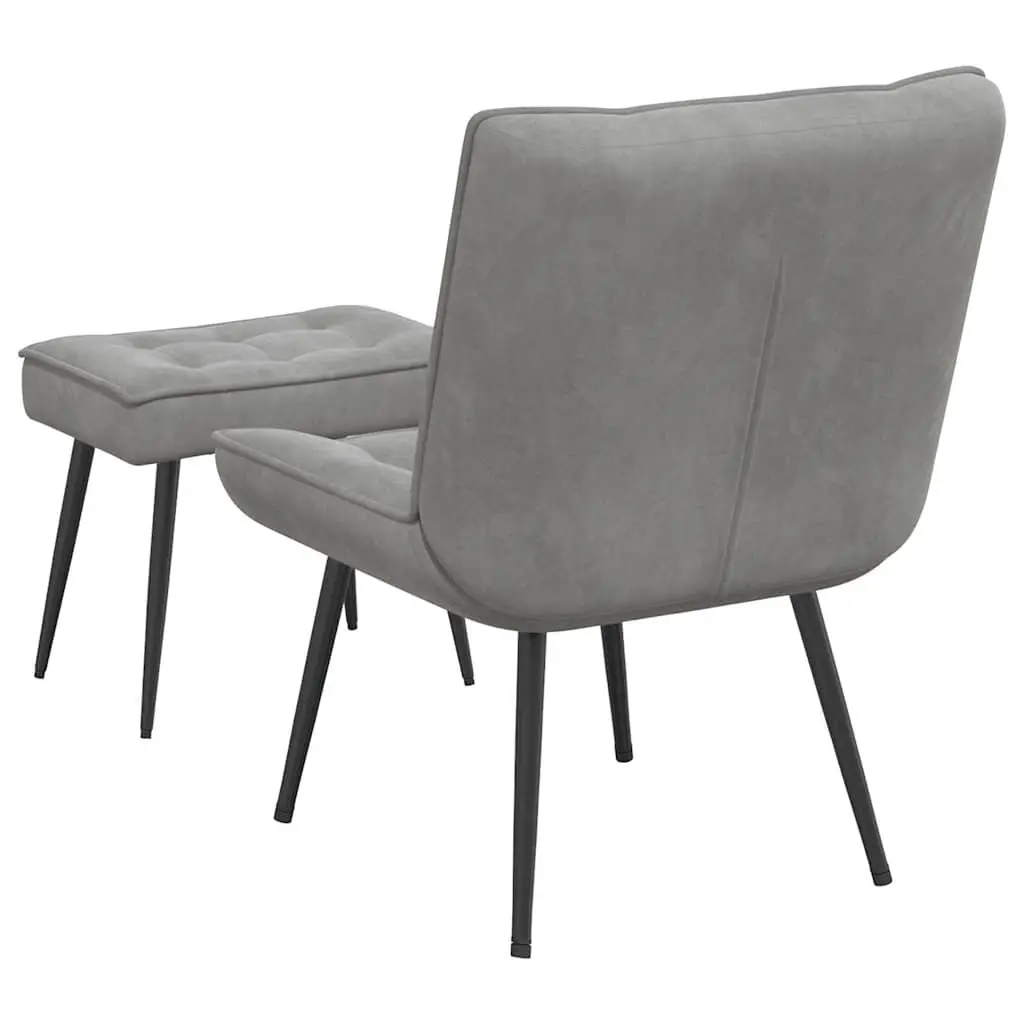 Relaxing Chair with Footstool Grey Velvet Upholstered Lounge Seat Comfortable