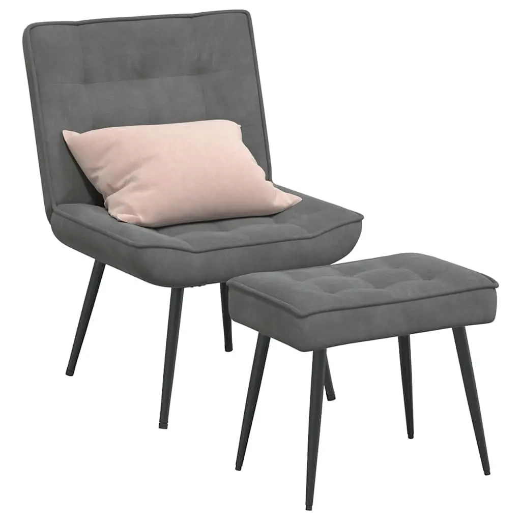 Relaxing Chair Velvet Upholstery Integrated Footrest Dark Grey