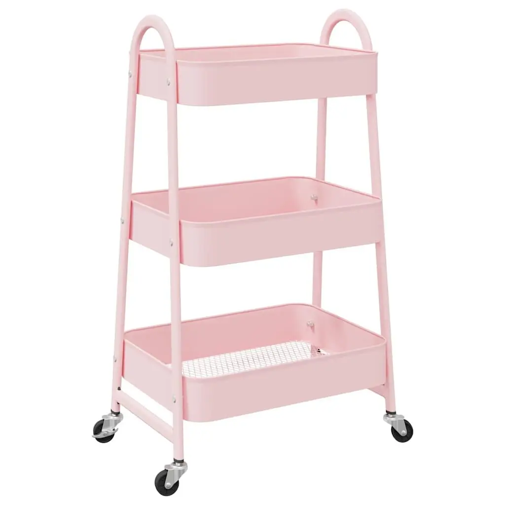 Storage Trolley Painted Steel 3-Tier White Mobile Cart with Casters and Handles