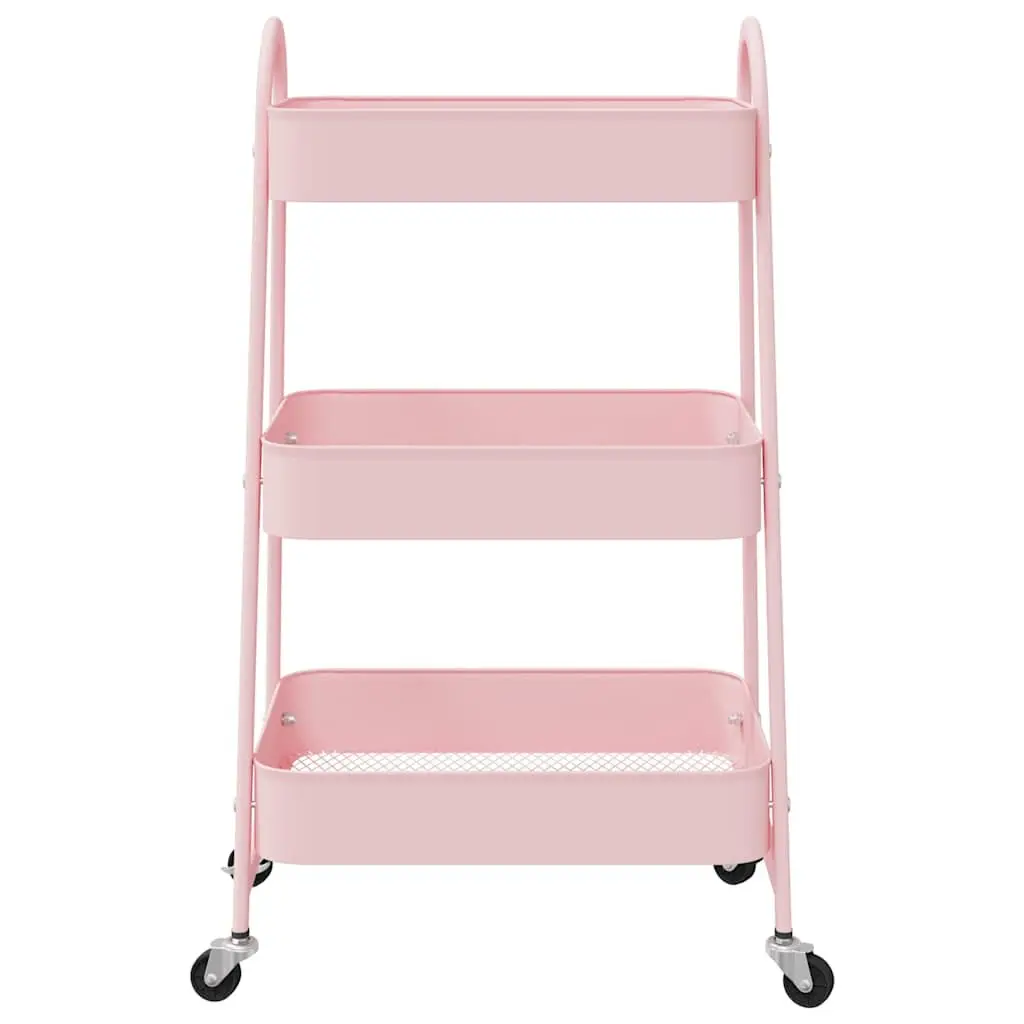 Storage Trolley Painted Steel 3-Tier White Mobile Cart with Casters and Handles
