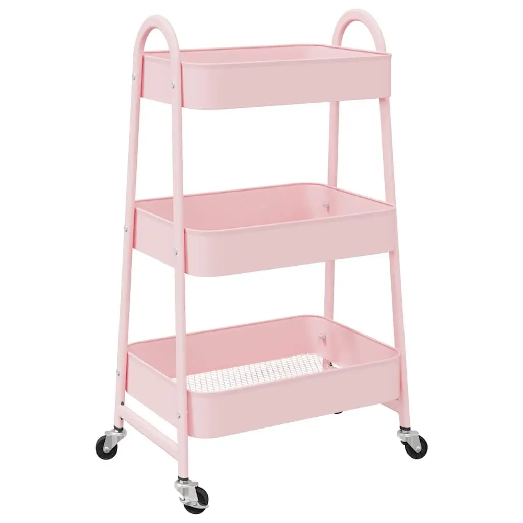 Storage Trolley Painted Steel 3-Tier White Mobile Cart with Casters and Handles