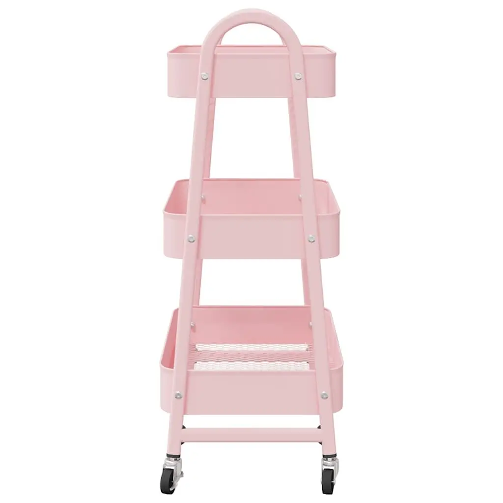 Storage Trolley Painted Steel 3-Tier White Mobile Cart with Casters and Handles