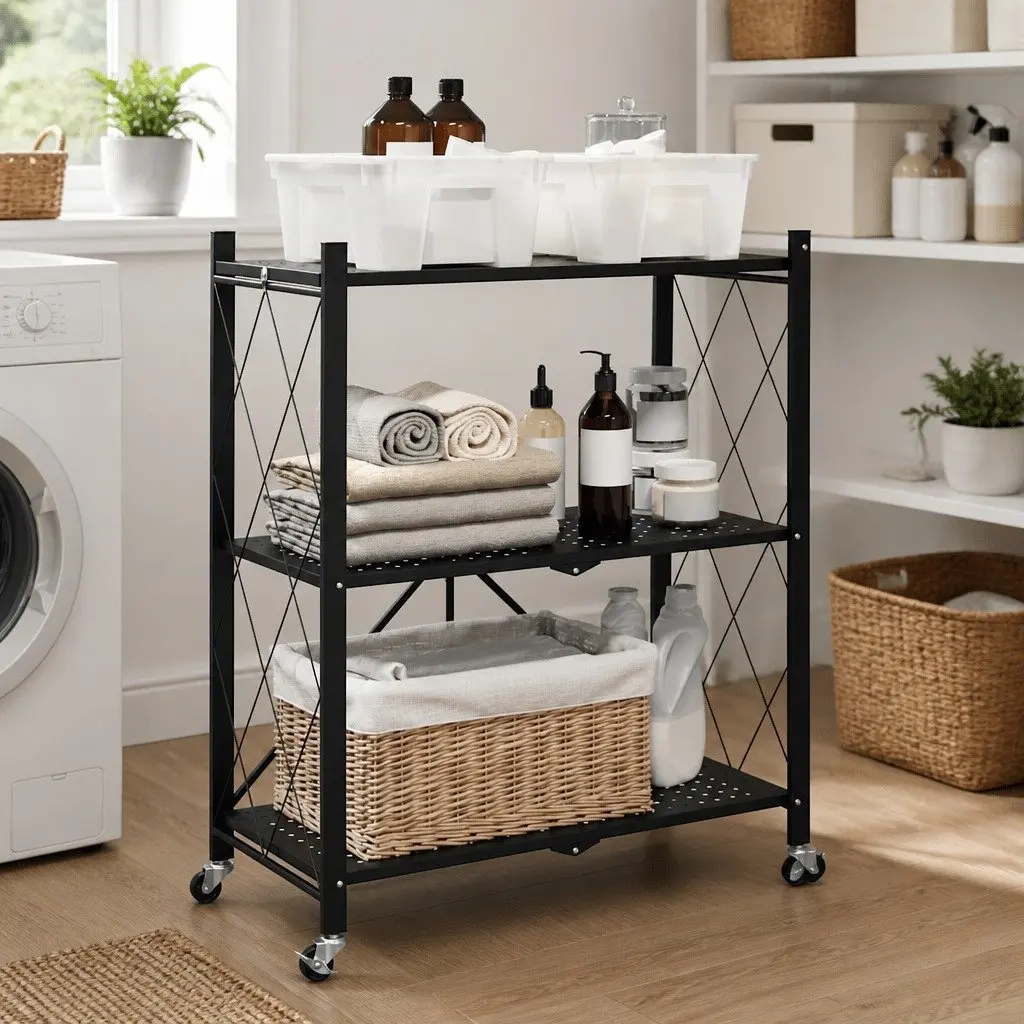 Storage Shelf on Wheels Powder-coated Steel 71x34x88cm Blue