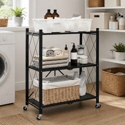 Versatile Blue Storage Shelf on Wheels for Home Use 71x34x88cm