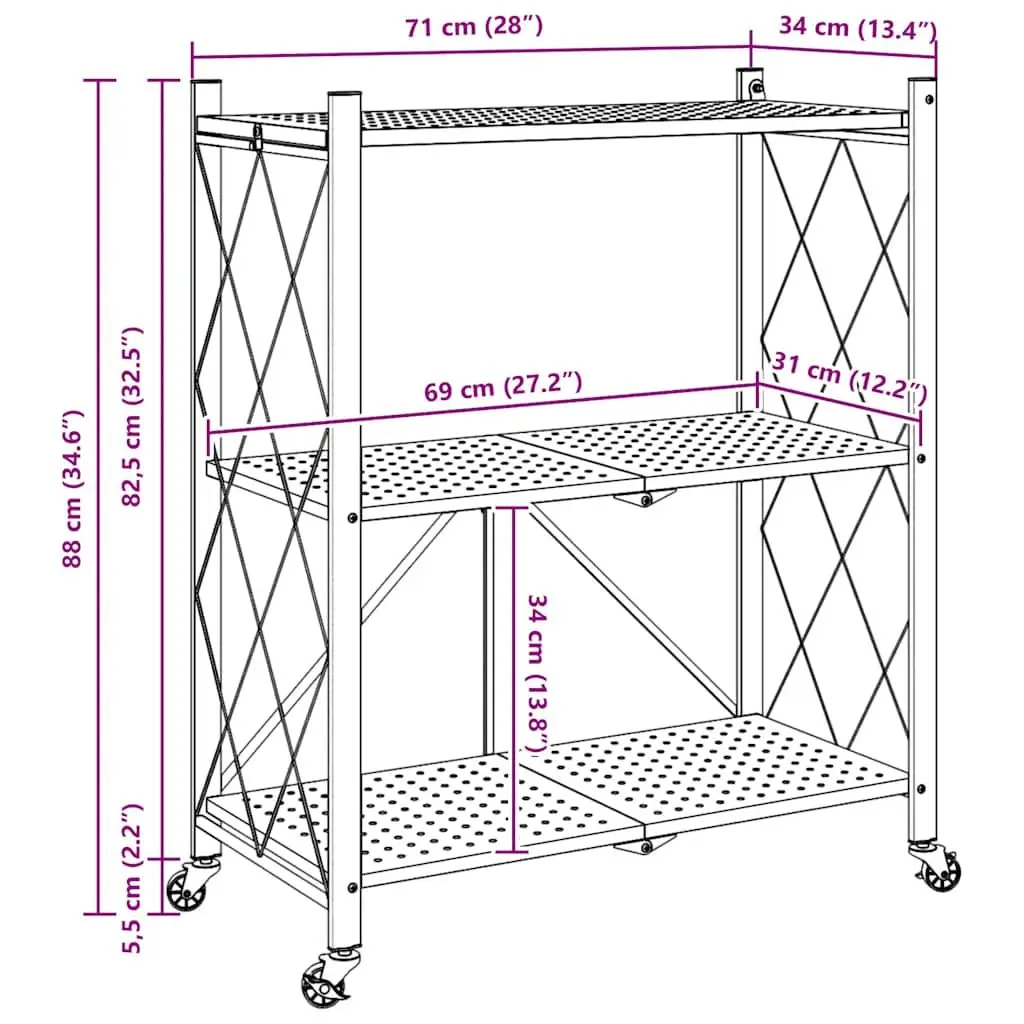 Storage Shelf on Wheels Powder-coated Steel 71x34x88cm Blue