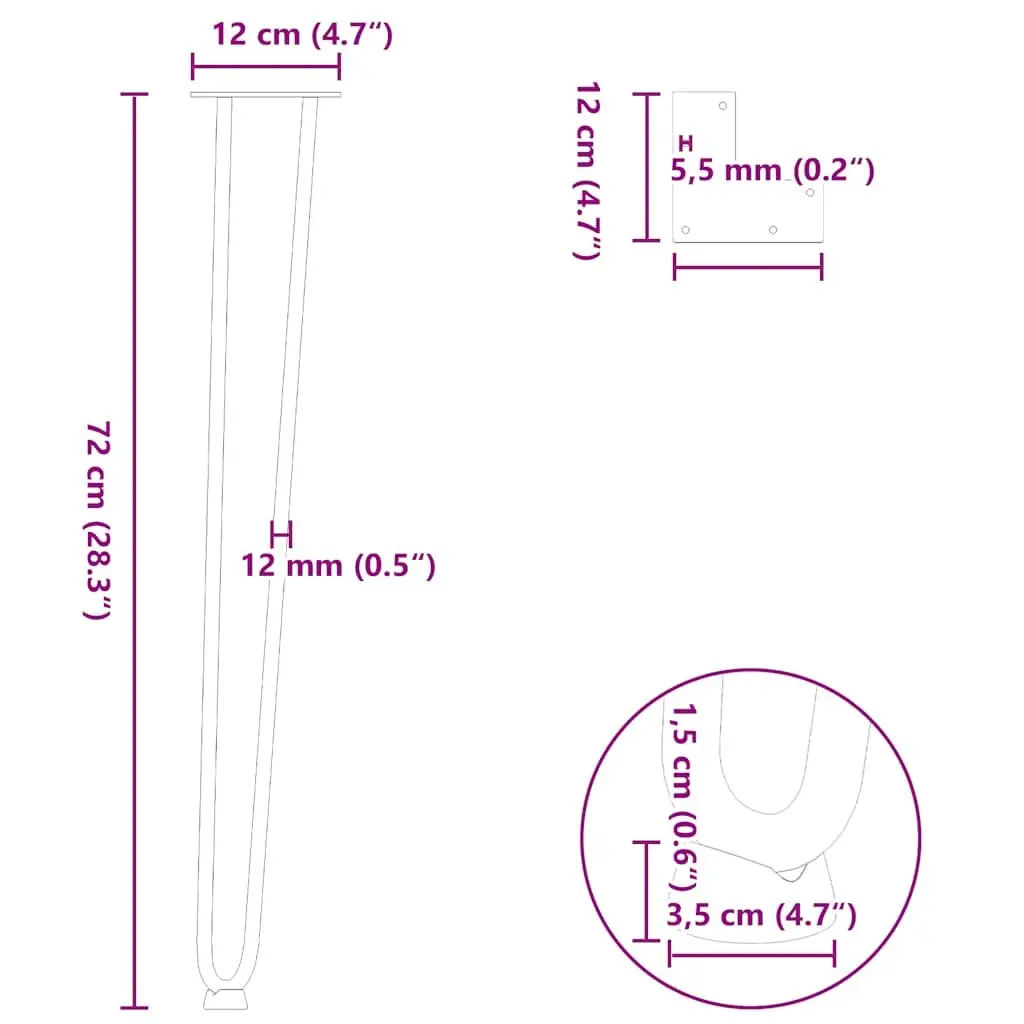 Hairpin Table Legs Steel 72cm Black 4pcs