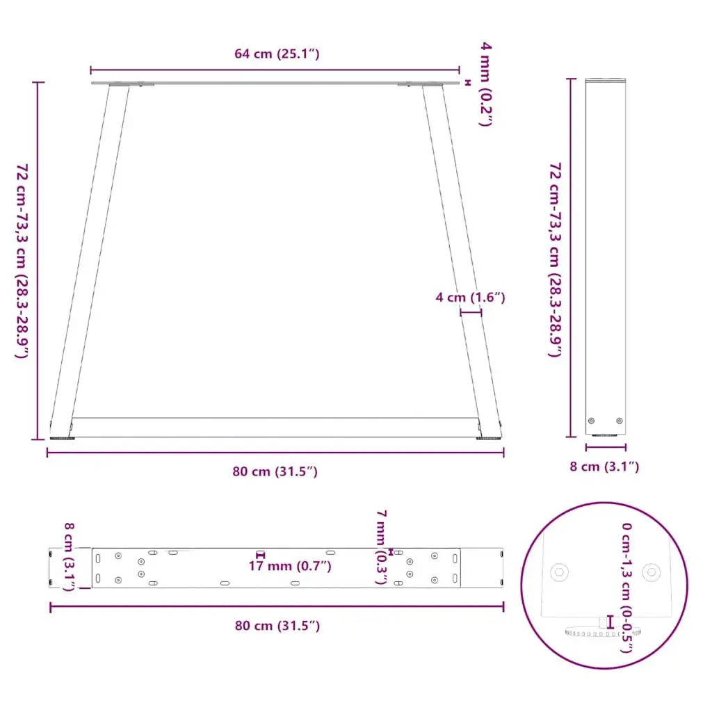 Dining Table Legs V-Shape Powder-coated Steel 80x72-73.3cm Black 2 pcs
