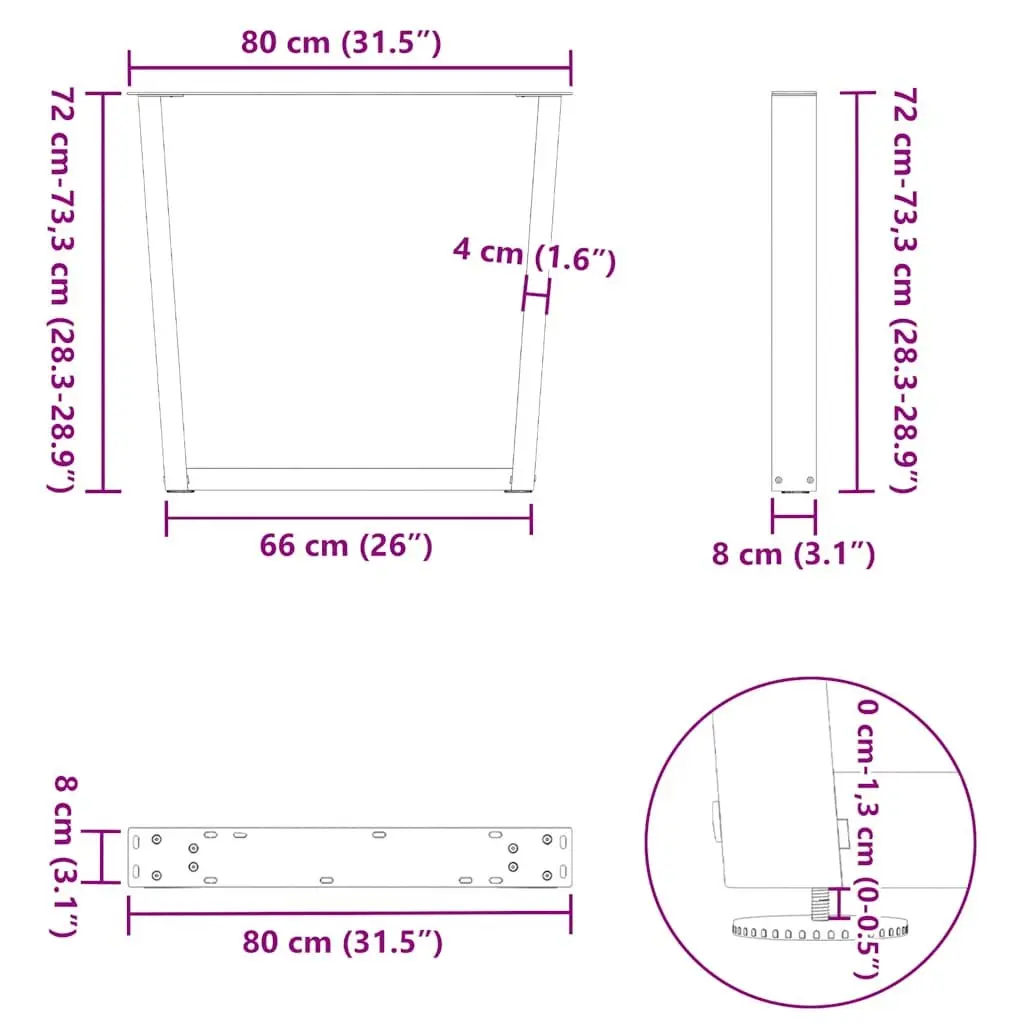 V-Shape Dining Table Legs Pair Powder-coated Steel 80x72-73.3cm Black