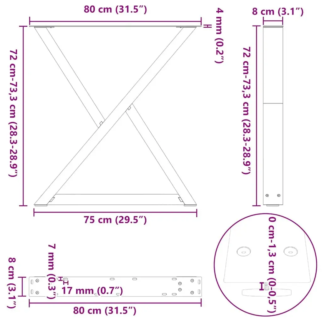 Dining Table Legs 2 pcs Black Steel 80x72-73.3cm Adjustable Levellers