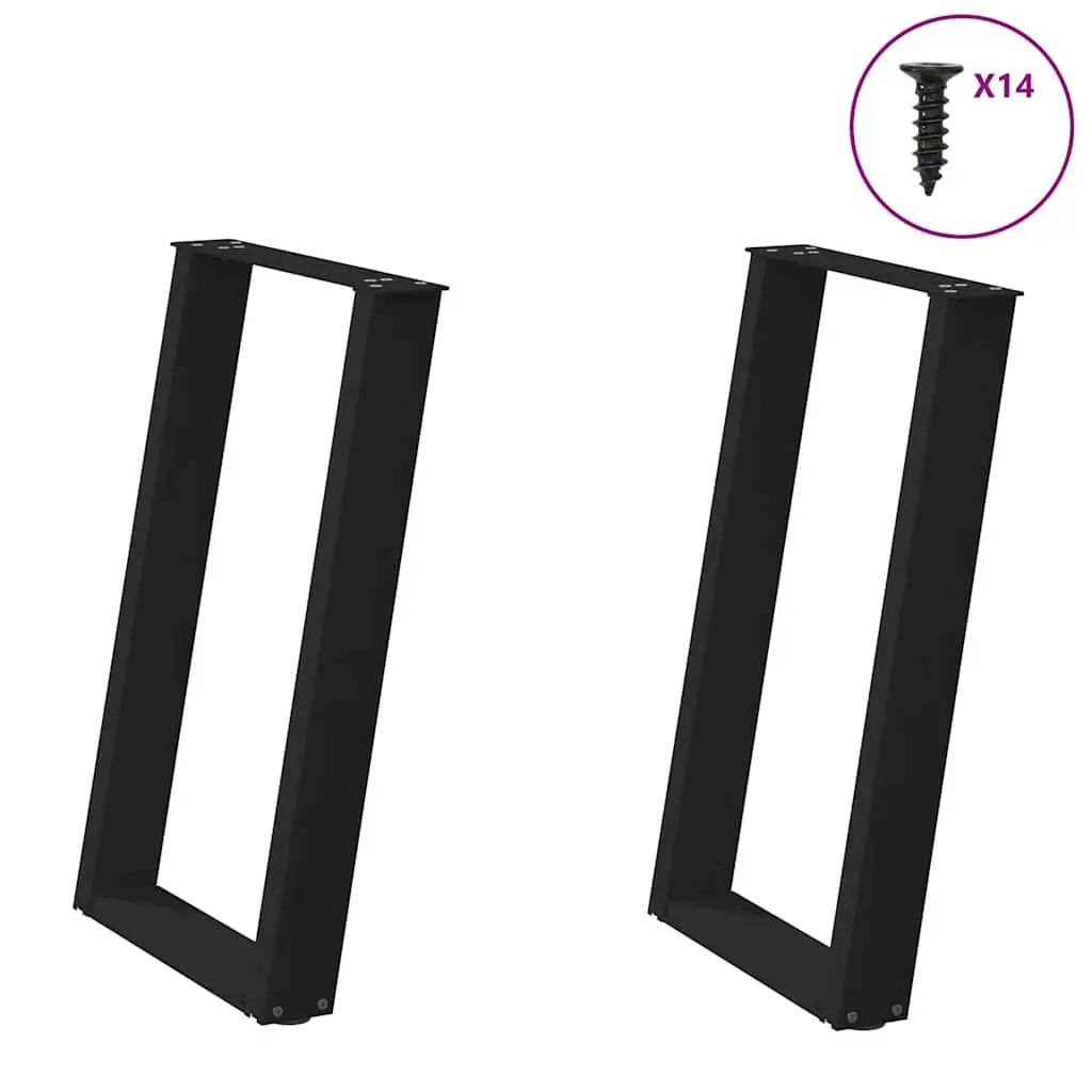Dining Table Legs U-Shaped Powder-Coated Steel 60x72-73cm Black Set of 2