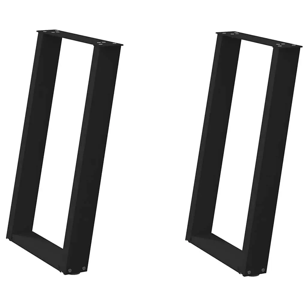 Dining Table Legs U-Shaped Powder-Coated Steel 60x72-73cm Black Set of 2