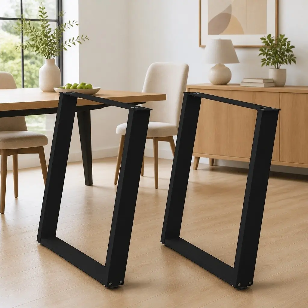 Dining Table Legs U-Shaped Powder-Coated Steel 70x72-73cm Black 2 pcs