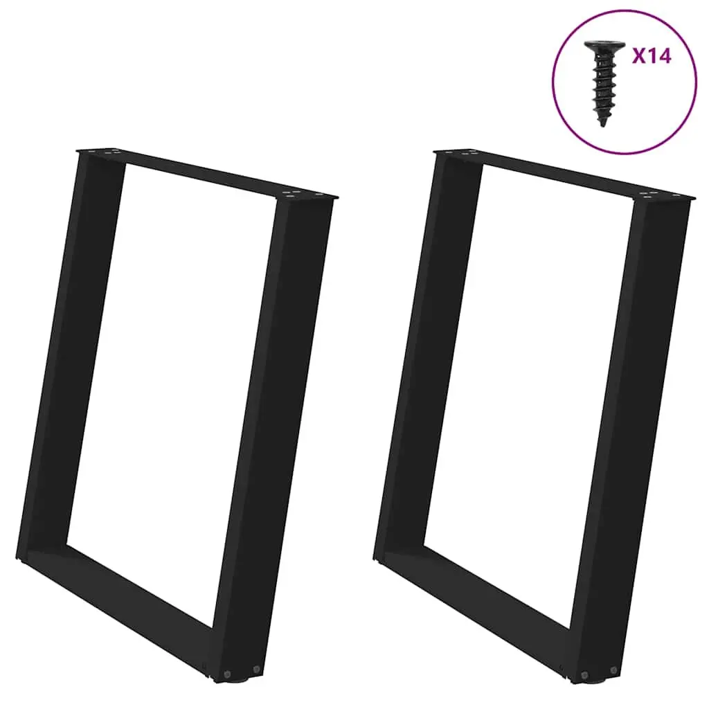 Dining Table Legs U-Shaped Powder-Coated Steel 70x72-73cm Black 2 pcs