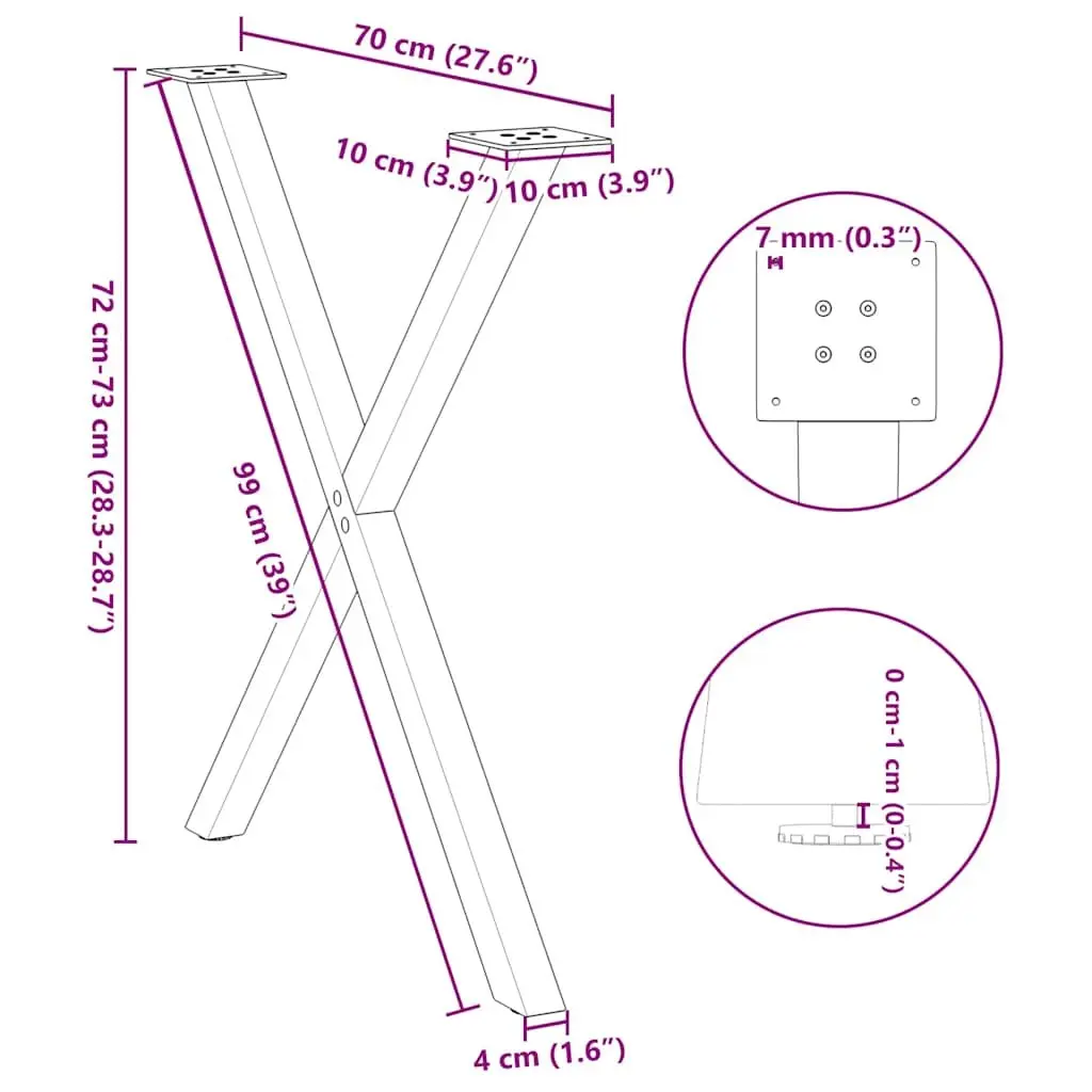 X-Shaped Metal Table Legs Black 70cm Height 72-73cm Set of 2 Durable Support for Dining or Desk Tabletops