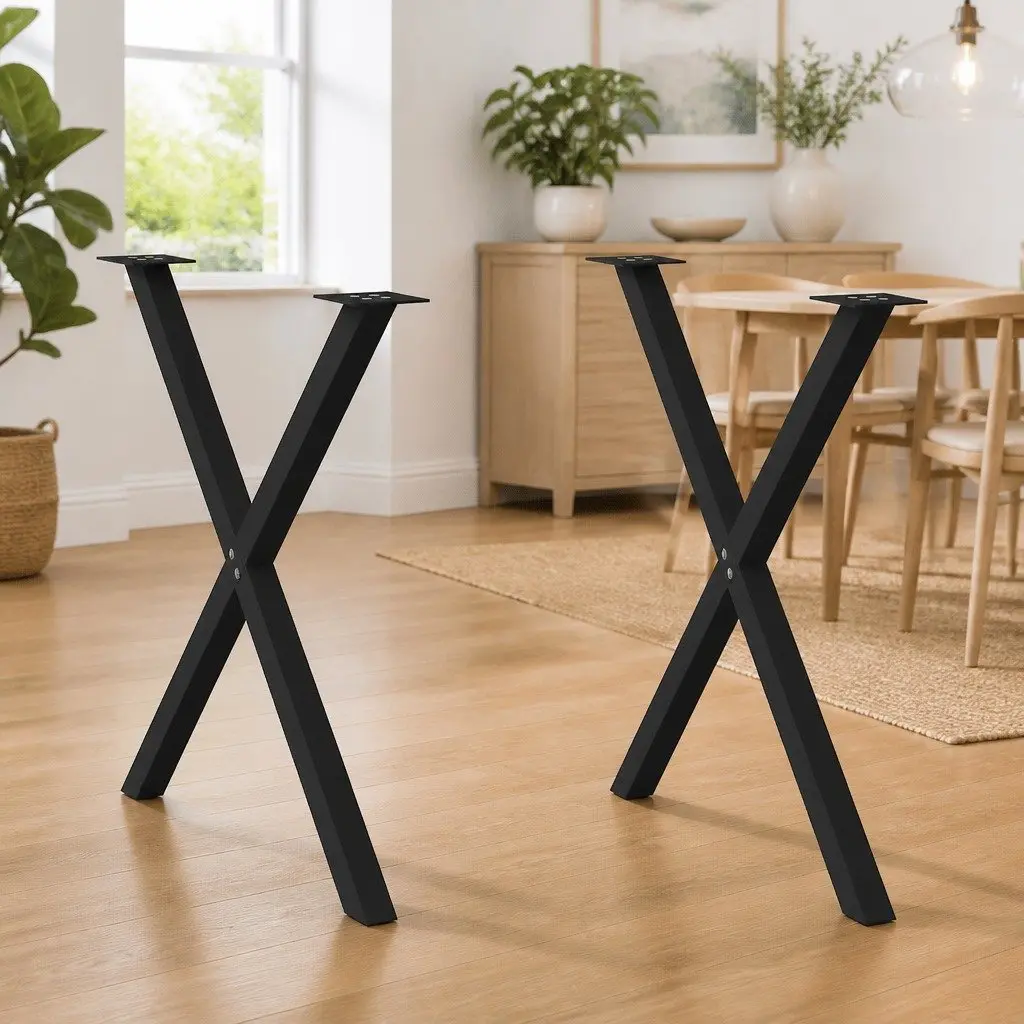Dining Table Legs X-Shaped Powder-Coated Steel 80x72-73cm Black 2 pcs