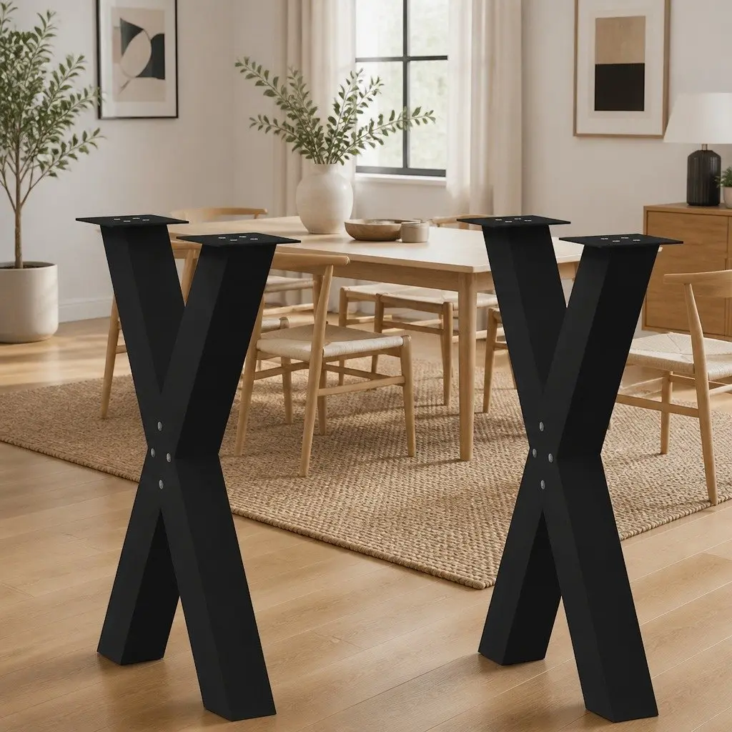 Dining Table Legs Steel Support Black X-Shaped 60x72cm 2 Pieces
