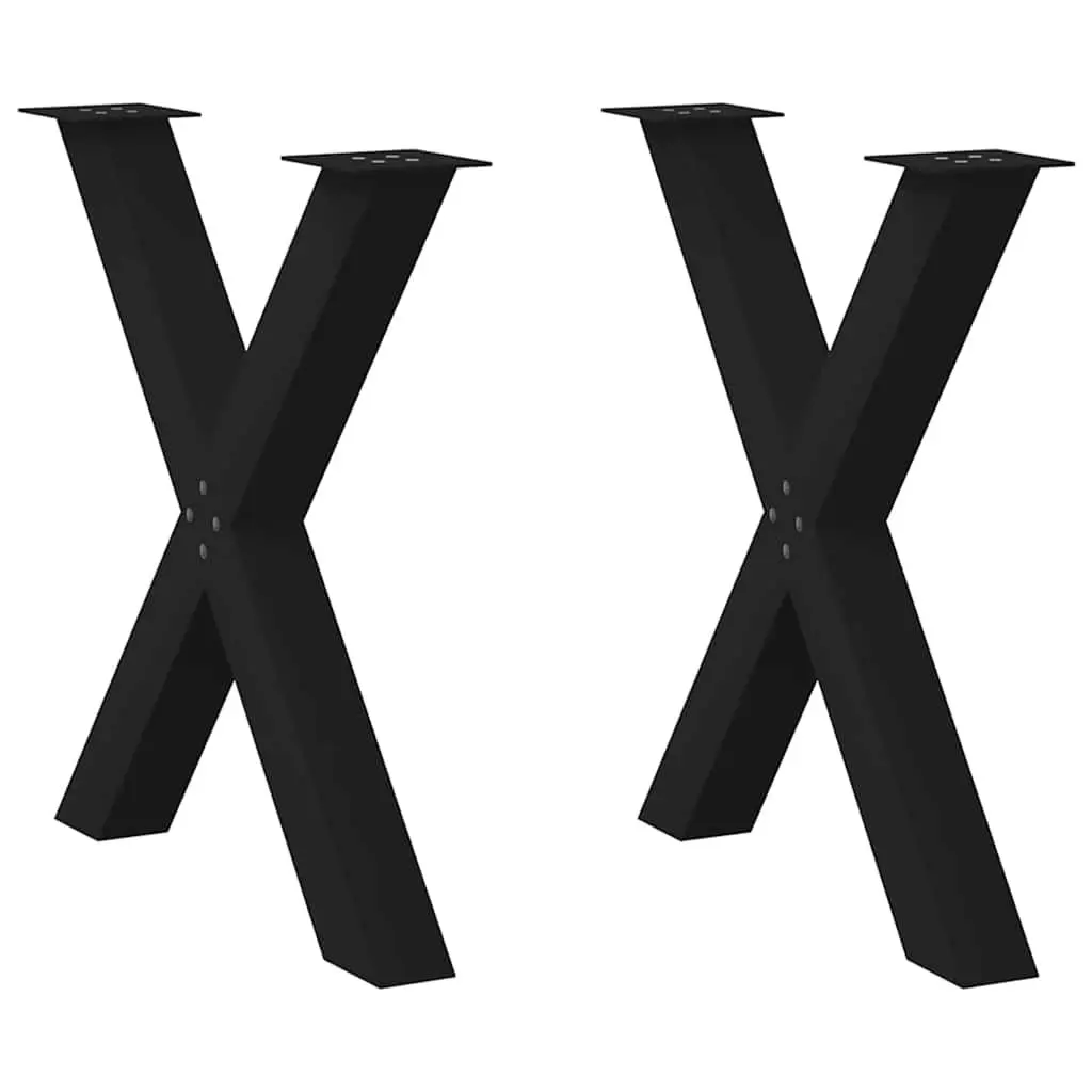 X-Shaped Dining Table Legs Steel 2 pcs Black Adjustable Feet Heavy Duty Support