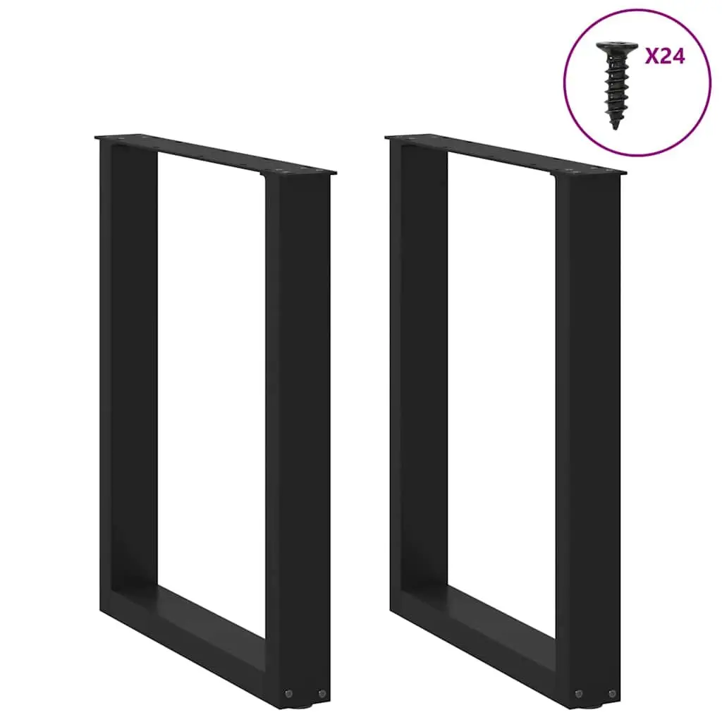 Dining Table Legs U-Shaped Powder-Coated Steel Black 60x72-73cm Adjustable Levelers Pack of 2