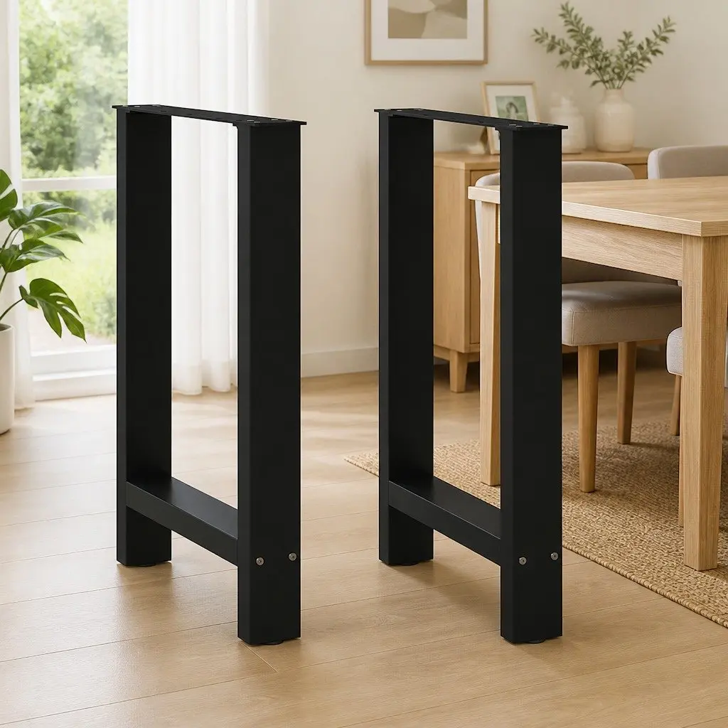 Dining Table Legs Black Steel Pair 60x72-73cm Square Design Adjustable Levelers