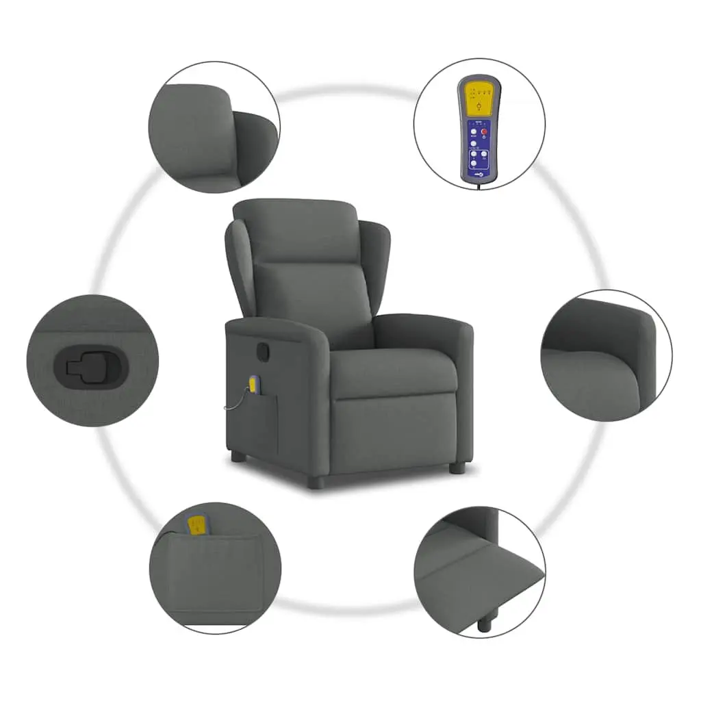 Massage Recliner Chair Manual Recline Grey Fabric 135 Degrees Vibration Armchair