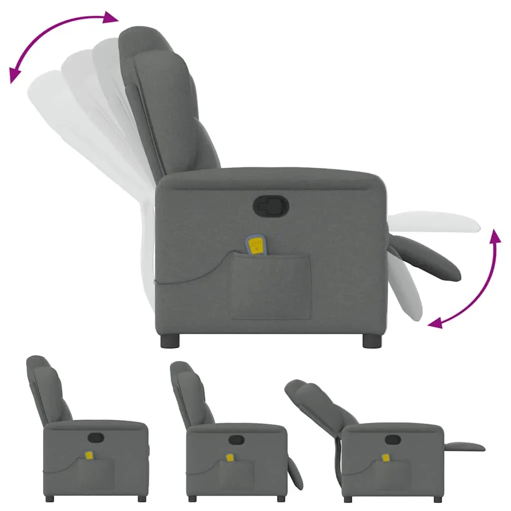 Massage Recliner Chair Manual Recline Grey Fabric 135 Degrees Vibration Armchair