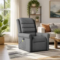 Comfortable Grey Fabric Recliner with Manual Vibration