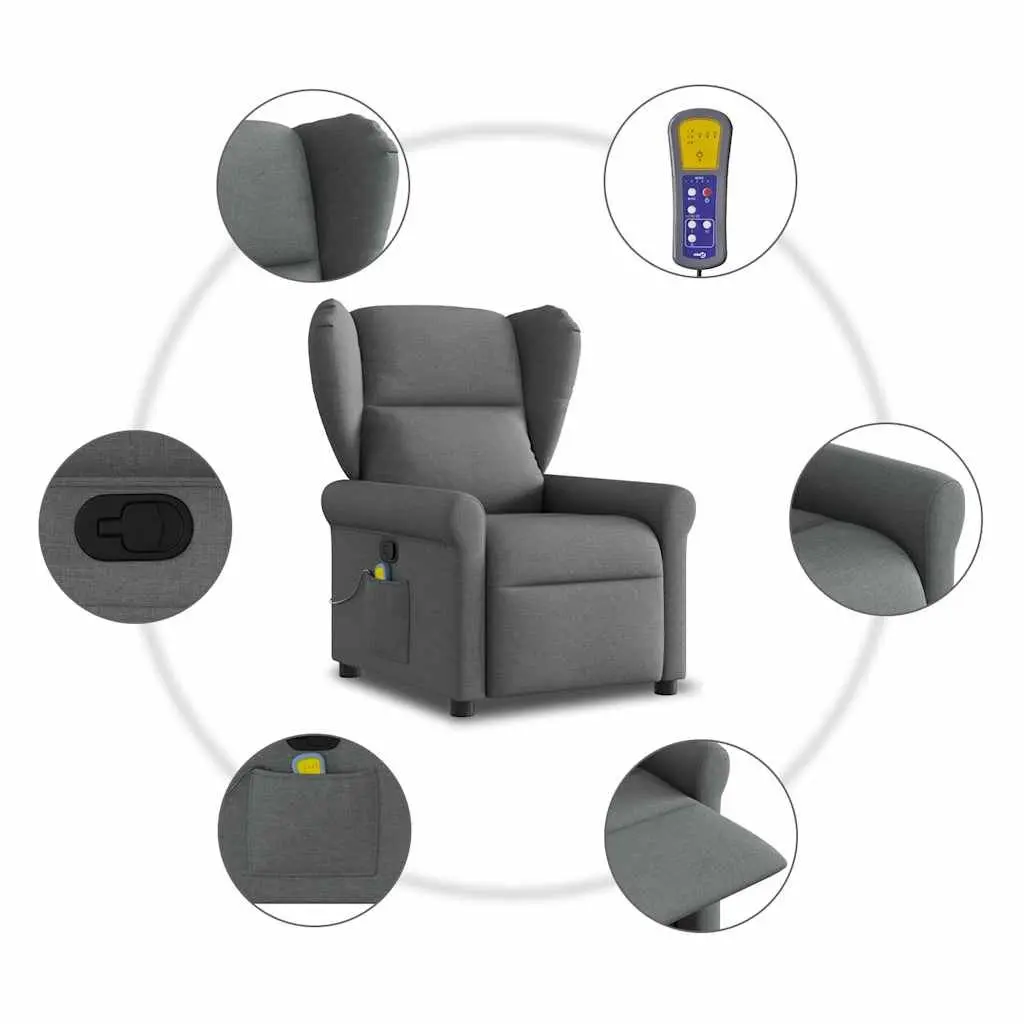 Massage Recliner Chair Fabric Grey Manual Recline Vibration Armchair