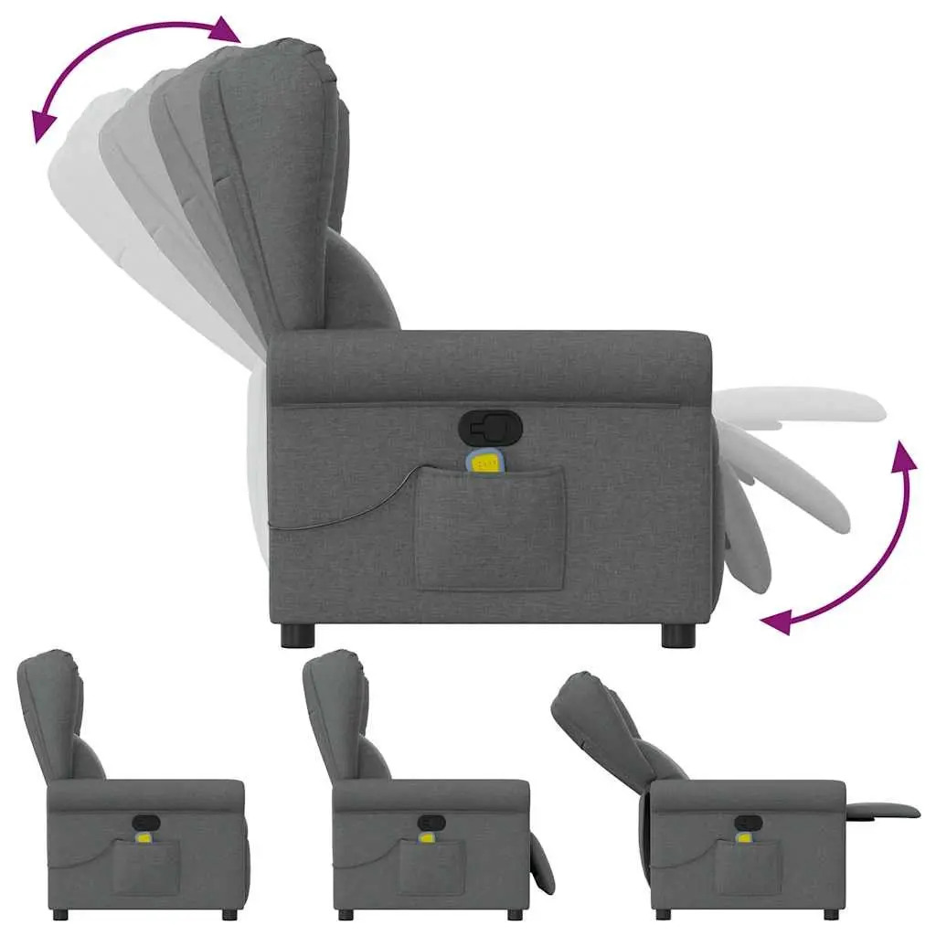 Massage Recliner Chair Fabric Grey Manual Recline Vibration Armchair