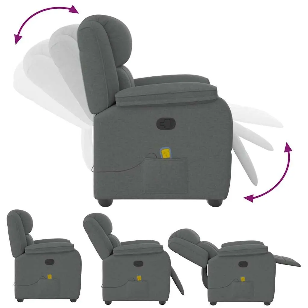 Recliner Chair Manual Recline Grey Fabric Vibration Massage Armchair 135 Degrees