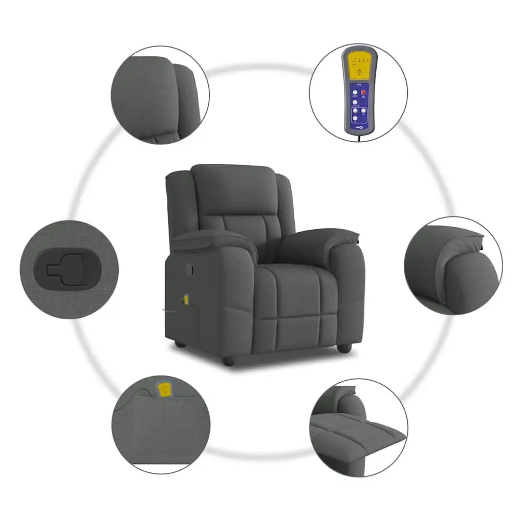 Recliner Chair Manual Recline Grey Fabric Vibration Massage Armchair 135 Degrees
