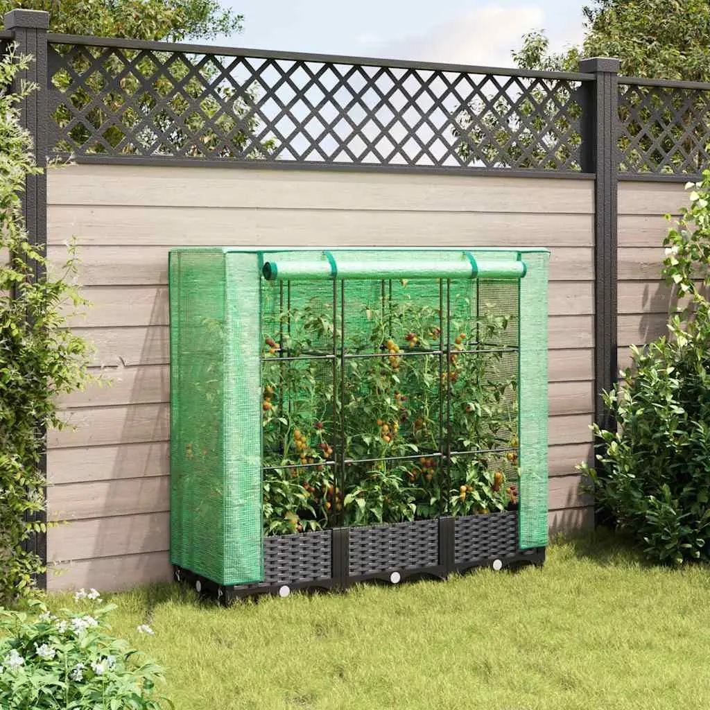 Raised Garden Bed Greenhouse Cover Iron Tube Frame Polypropylene Black Rattan 120 x 40 x 123 cm